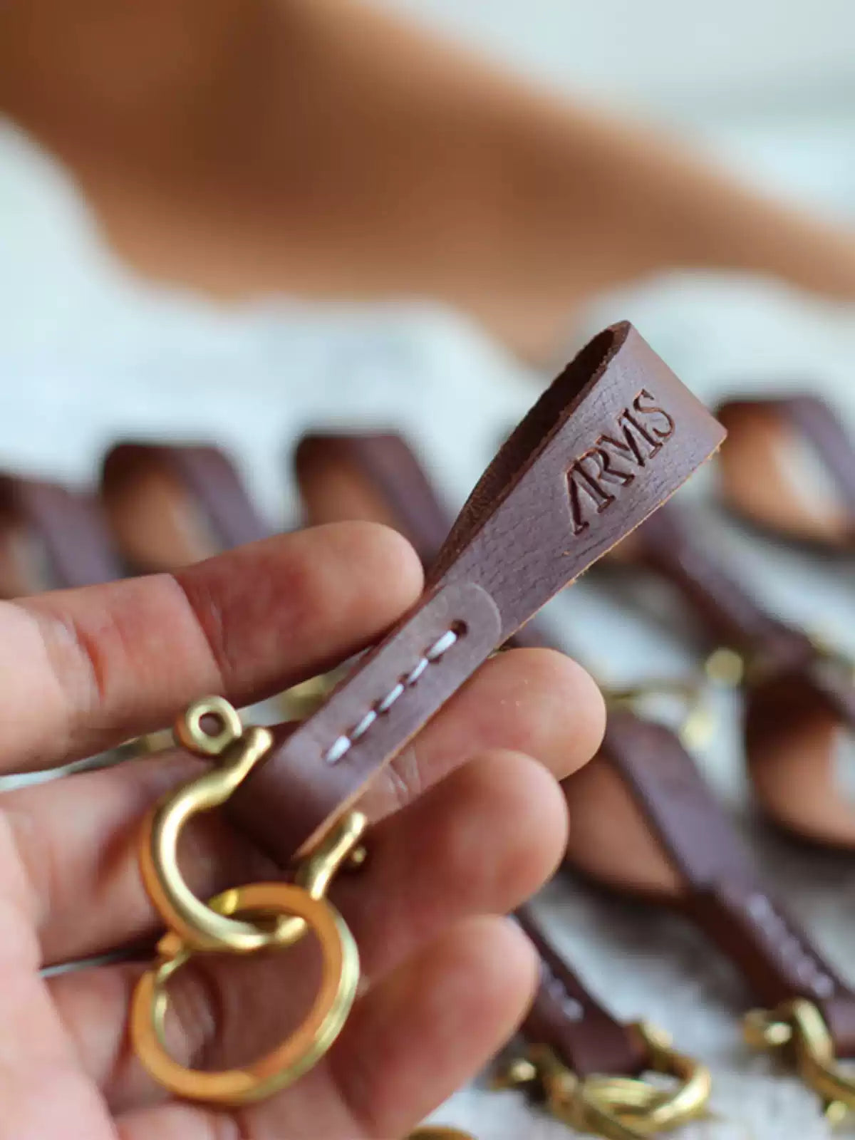 Custom Handcrafted Genuine Leather Keychain - Personalized Key Holder with Logo Embossing