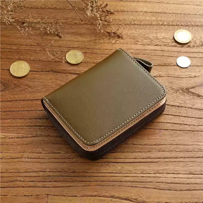 Vegetable-Tanned Top Grain Leather Men's Short Wallet