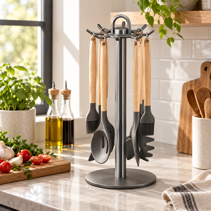 Rotating 8-Hook Kitchen Utensil Rack