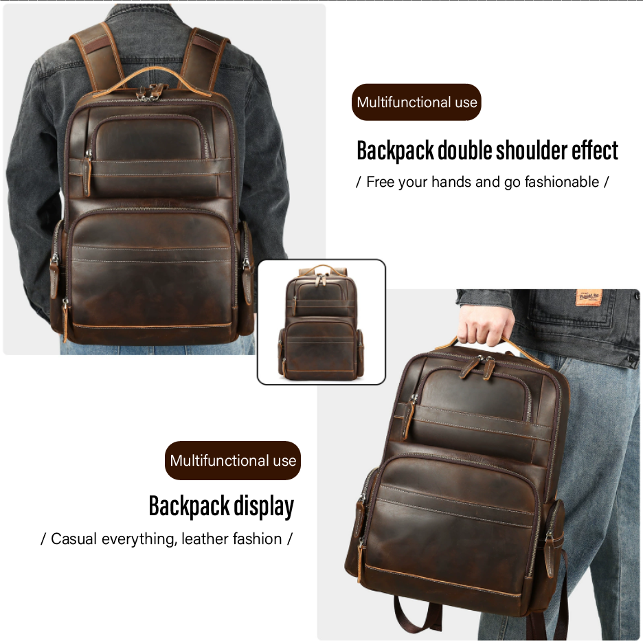 Genuine Leather Horsehide Backpack - Large Capacity Travel Bag