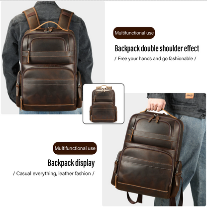 Genuine Leather Horsehide Backpack - Large Capacity Travel Bag