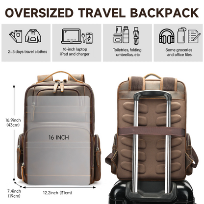Genuine Leather Horsehide Backpack - Large Capacity Travel Bag