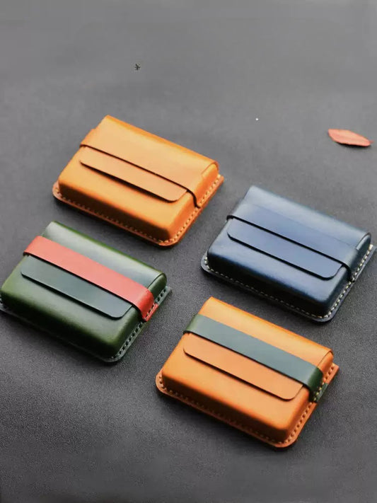 Handcrafted Vegetable - Tanned Leather Card Holder - ( Business Card Case)