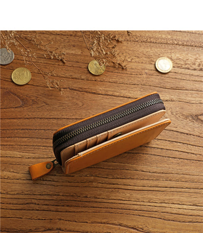 Vegetable-Tanned Top Grain Leather Men's Short Wallet