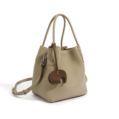 Spring Collection Genuine Leather Bucket Bag - Versatile Crossbody Tote