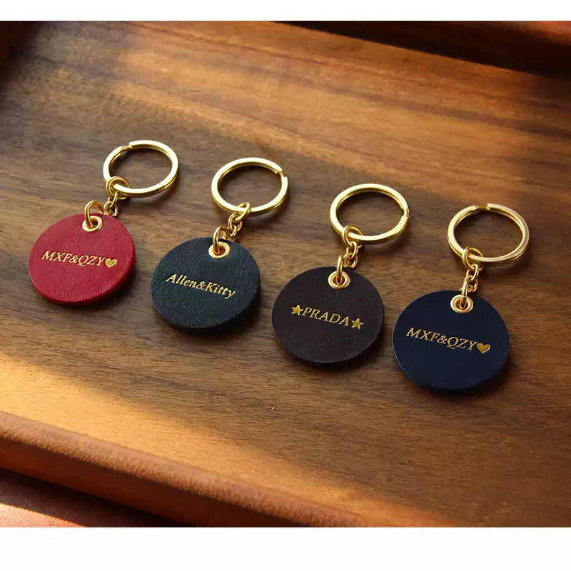 Custom Handmade Leather Keychain Pendant with Gold Foil