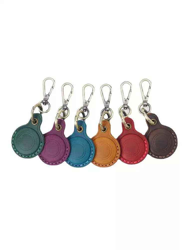 Handmade Vintage Crazy Horse Leather Airtag Keyring