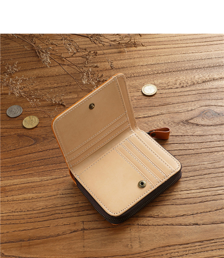 Vegetable-Tanned Top Grain Leather Men's Short Wallet