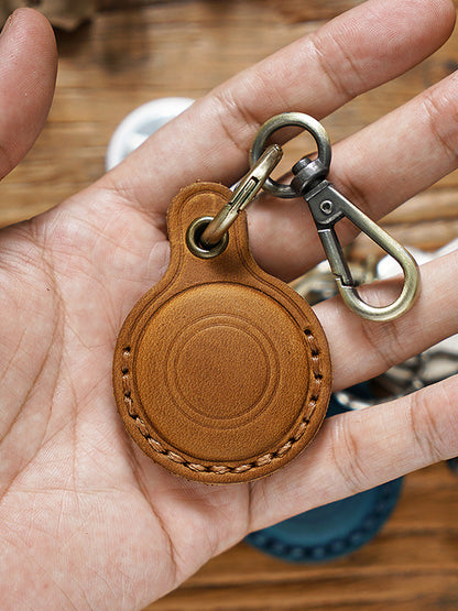 Handmade Vintage Crazy Horse Leather Airtag Keyring