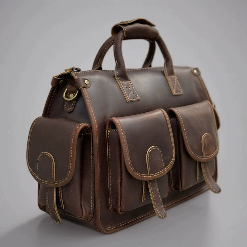 Genuine Leather Crossbody Briefcase - Large Capacity Business Messenger Bag