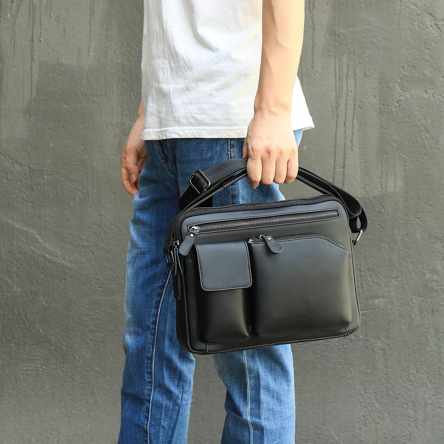 Genuine Leather Crossbody Messenger Bag - High-Quality Waxed Cowhide