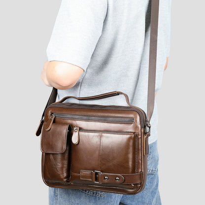 Genuine Leather Crossbody Messenger Bag - High-Quality Waxed Cowhide