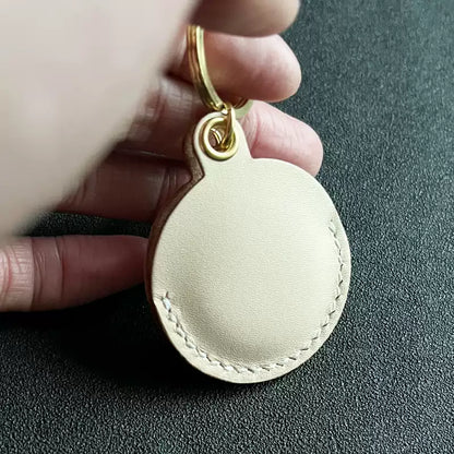 Personalized Genuine Leather AirTag Holder - Keychain Protector
