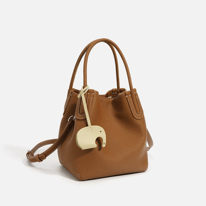 Spring Collection Genuine Leather Bucket Bag - Versatile Crossbody Tote