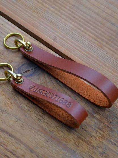 Handcrafted Genuine Leather Keychain - Creative Personalized Key Holder with Phone Number Tag
