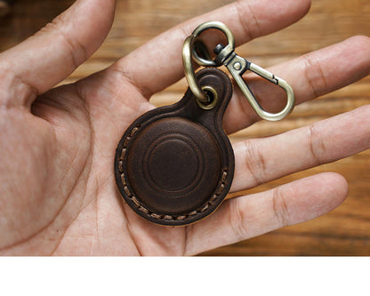 Handmade Vintage Crazy Horse Leather Airtag Keyring