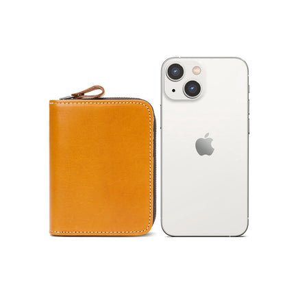 Vegetable-Tanned Top Grain Leather Men's Short Wallet