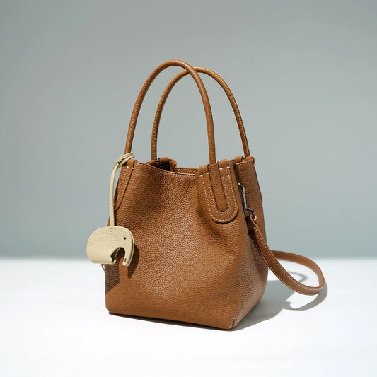 Spring Collection Genuine Leather Bucket Bag - Versatile Crossbody Tote