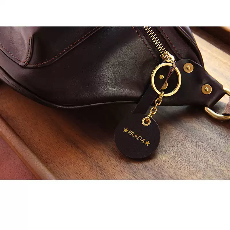 Custom Handmade Leather Keychain Pendant with Gold Foil