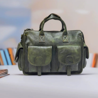 Genuine Leather Crossbody Briefcase - Large Capacity Business Messenger Bag