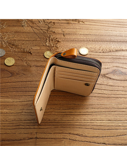 Vegetable-Tanned Top Grain Leather Men's Short Wallet