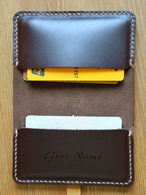 Color-Block Genuine Leather Card Holder - Credit Card Case