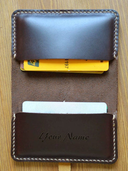 Color-Block Genuine Leather Card Holder - Credit Card Case