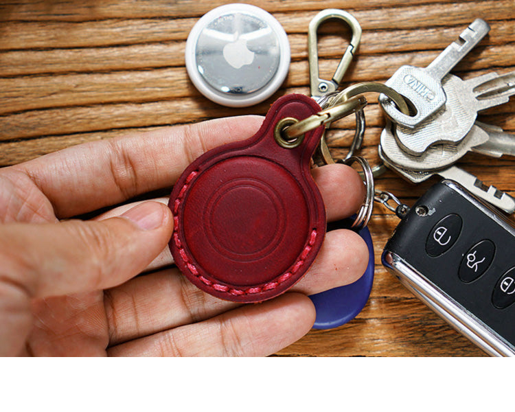 Handmade Vintage Crazy Horse Leather Airtag Keyring