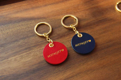 Custom Handmade Leather Keychain Pendant with Gold Foil