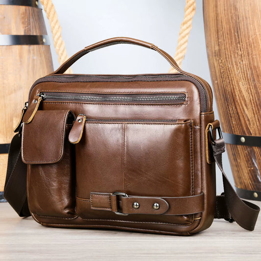 Genuine Leather Crossbody Messenger Bag - High-Quality Waxed Cowhide