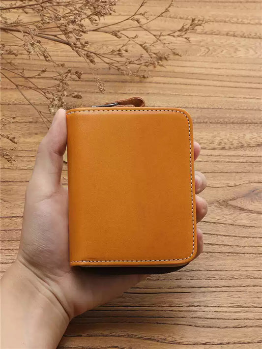 Vegetable-Tanned Top Grain Leather Men's Short Wallet