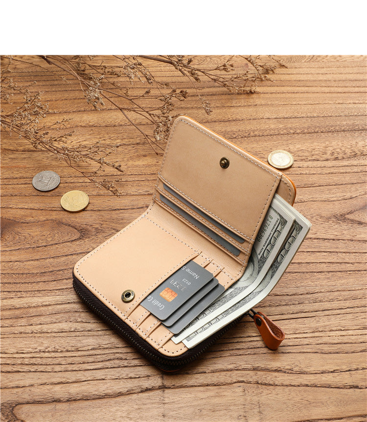 Vegetable-Tanned Top Grain Leather Men's Short Wallet