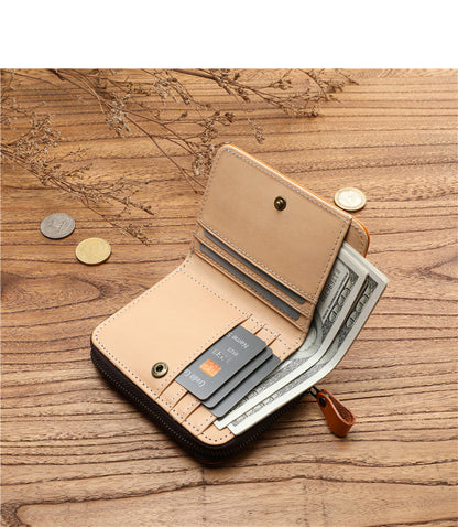 Vegetable-Tanned Top Grain Leather Men's Short Wallet