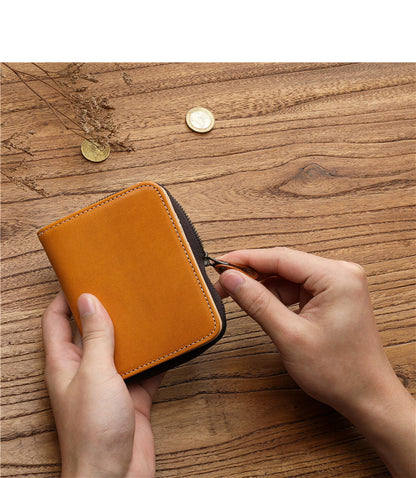 Vegetable-Tanned Top Grain Leather Men's Short Wallet