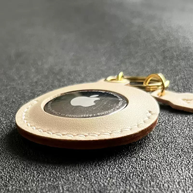 Personalized Genuine Leather AirTag Holder - Keychain Protector