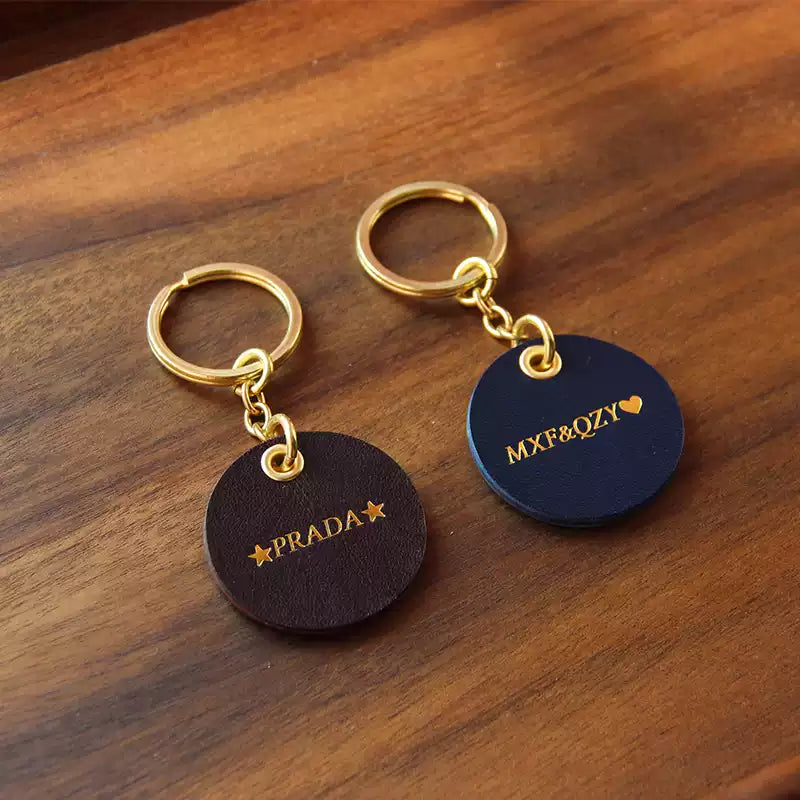 Custom Handmade Leather Keychain Pendant with Gold Foil