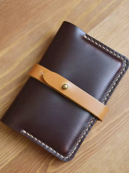 Color-Block Genuine Leather Card Holder - Credit Card Case