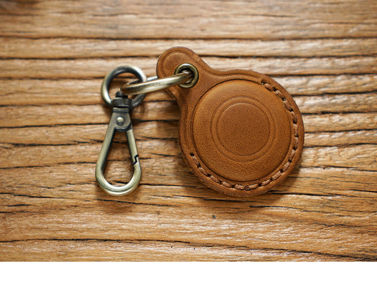 Handmade Vintage Crazy Horse Leather Airtag Keyring
