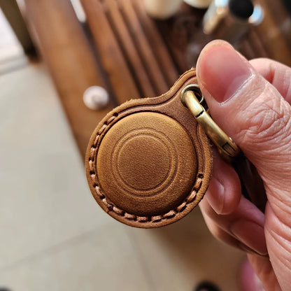 Handmade Vintage Crazy Horse Leather Airtag Keyring