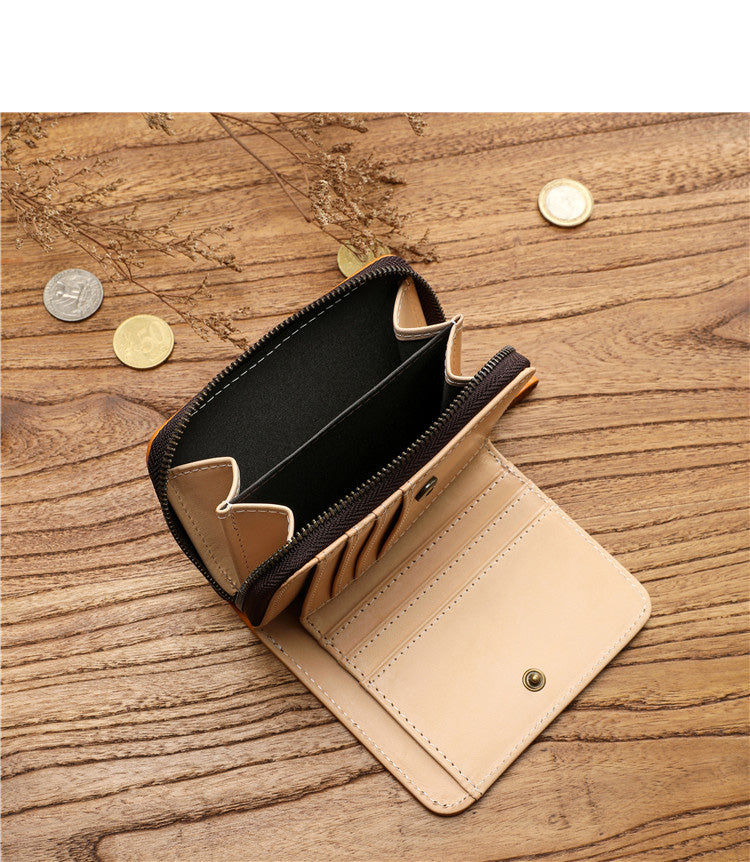 Vegetable-Tanned Top Grain Leather Men's Short Wallet