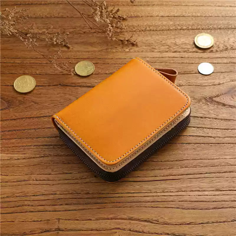 Vegetable-Tanned Top Grain Leather Men's Short Wallet