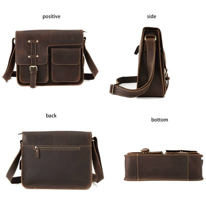 Genuine Leather Crossbody Messenger Bag - Multi-Functional Cowhide Shoulder Bag