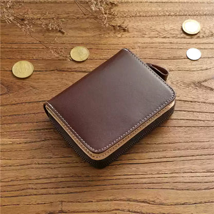 Vegetable-Tanned Top Grain Leather Men's Short Wallet