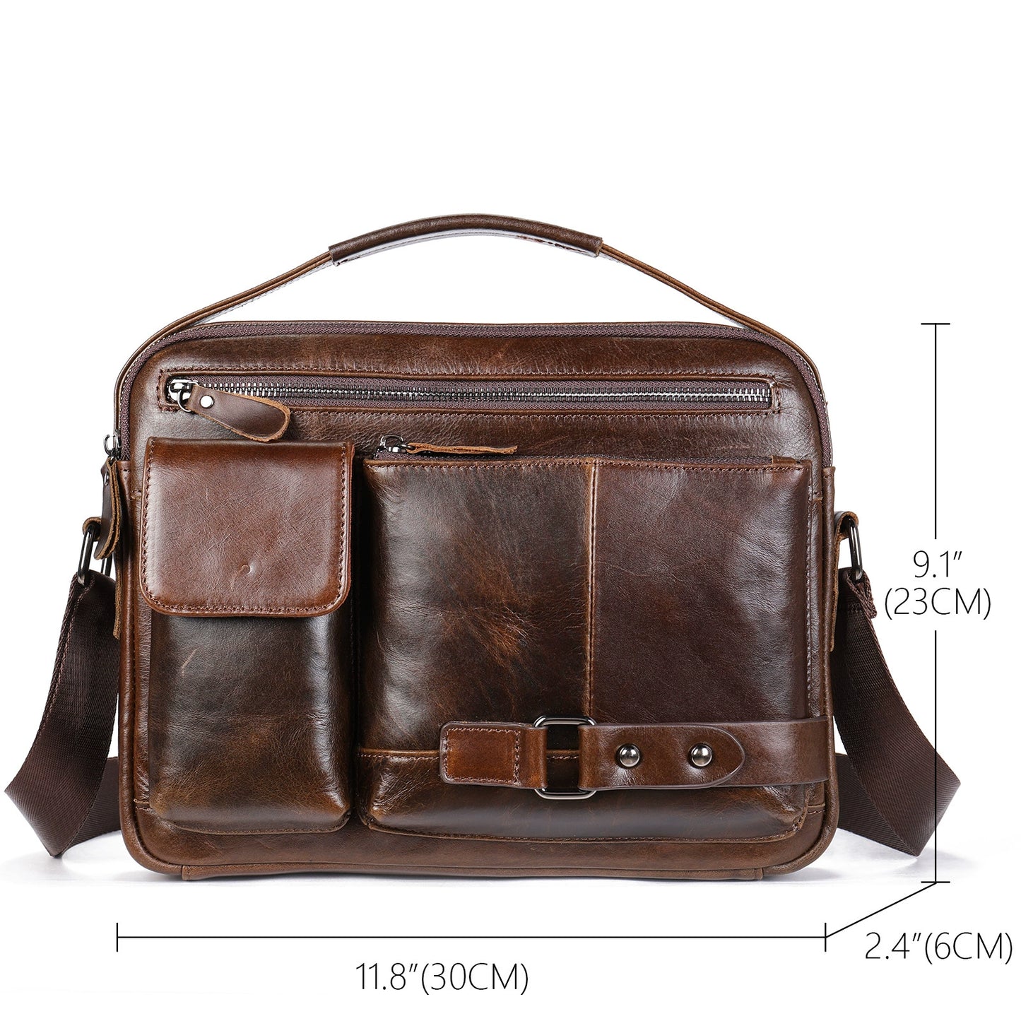 Genuine Leather Crossbody Messenger Bag - High-Quality Waxed Cowhide