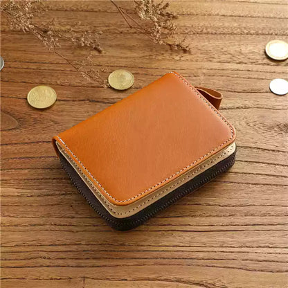 Vegetable-Tanned Top Grain Leather Men's Short Wallet