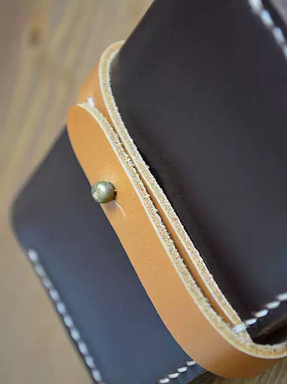 Color-Block Genuine Leather Card Holder - Credit Card Case