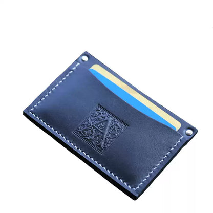 Handcrafted Genuine Leather Card Holder - Slim Business Card Wallet with Letter A Design
