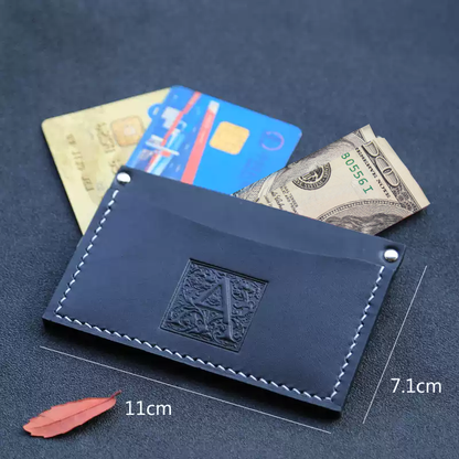 Handcrafted Genuine Leather Card Holder - Slim Business Card Wallet with Letter A Design