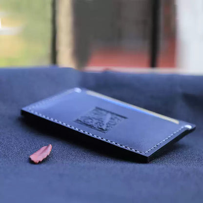 Handcrafted Genuine Leather Card Holder - Slim Business Card Wallet with Letter A Design
