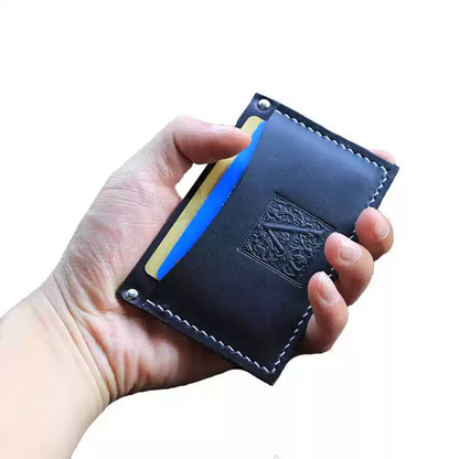 Handcrafted Genuine Leather Card Holder - Slim Business Card Wallet with Letter A Design